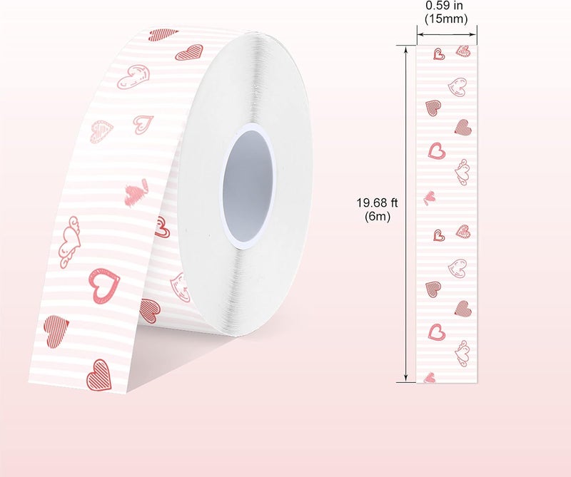 SUPVAN E10 & E11 Label Maker Tape, 0.59in × 19.7ft (15mm × 6m) Genuine Continuous Laminated Thermal Label Tape Refill, Waterproof Oilproof Child-Safe Durable Auto Detect Labels, Black on Heart - Image 2